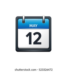 May 12. Calendar icon.Vector illustration,flat style.Month and date.Sunday,Monday,Tuesday,Wednesday,Thursday,Friday,Saturday.Week,weekend,red letter day. 2017,2018 year.Holidays.
