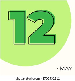 12 de mayo Calendario moderno aislado en fondo blanco. Ilustración vectorial. Colores verdes 