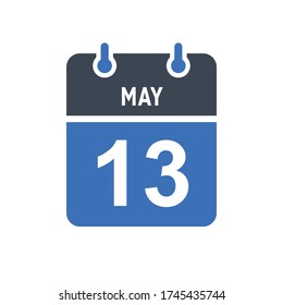 May 13 Calendar Date Icon, Event Date Icon, Calendar Date, Icon Design Vector Graphic