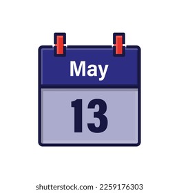 May 13, Calendar icon. Day, month. Meeting appointment time. Event schedule date. Flat vector illustration.