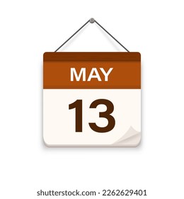 May 13, Calendar icon with shadow. Day, month. Meeting appointment time. Event schedule date. Flat vector illustration. 