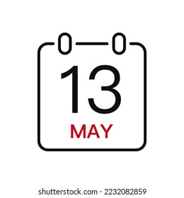 May 13 date on the calendar, vector line stroke icon for user interface. Calendar with date, vector illustration.