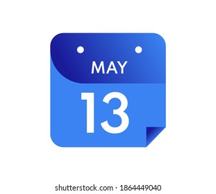 May 13 Date on a Single Day Calendar in Flat Style, 13 May calendar icon