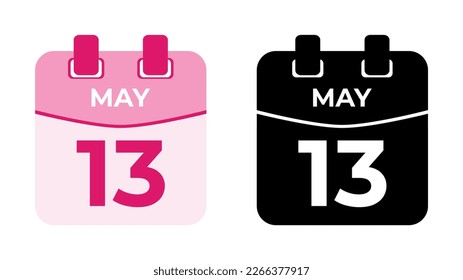 Icono de fecha de icono de calendario de espiral diario plano 13 de mayo, imagen vectorial en combinación de colores coincidentes. Idóneo y perfecto para el diseño de material, como eventos o recordatorios. Los mejores recursos gráficos editables.