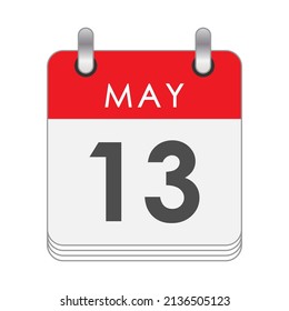 13. Mai. Ein Blatt des Flip-Kalenders mit dem 13. Mai. Flacher Stil.