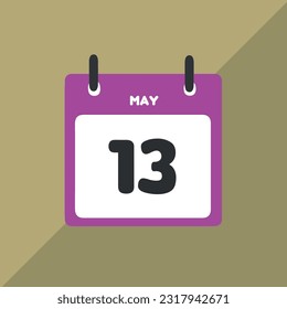 Mai 13 Vektorsymbol Kalendertag, Tag und Monat Vektorgrafik, bunter Hintergrund.