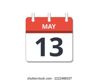 May 13th calendar icon vector. Concept of schedule, business and tasks
