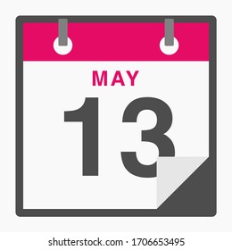 13. Mai Flaches Symbol Kalender einzeln auf weißem Hintergrund. Vektorillustration