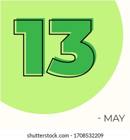 May 13th Modern calendar isolated on white background. Vector illustration. Green colors 