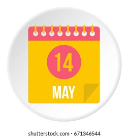 May 14 Calendar icon in flat circle isolated vector illustration for web