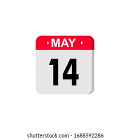 May 14 calendar icon. Planner holiday date isolated on white background. Color illustration in flat design. Holidays in May. Vector illustration. EPS10