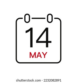 May 14 date on the calendar, vector line stroke icon for user interface. Calendar with date, vector illustration.