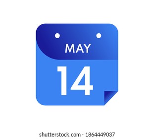 May 14 Date on a Single Day Calendar in Flat Style, 14 May calendar icon