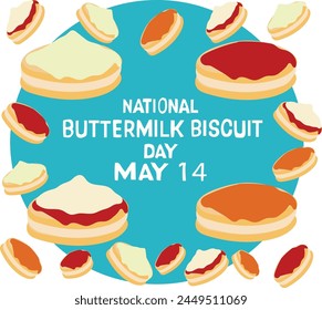 may 14 is national buttermilk biscuit day Vector illustration. 
Good for banner, poster, greeting card, party card, invitation, template, advertising, campaign, and social media. 
