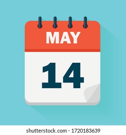 May 14th. Daily calendar icon in vector format.  Date, time, day, month. Holidays
