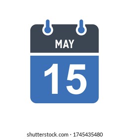 May 15 Calendar Date Icon, Event Date Icon, Calendar Date, Icon Design Vector Graphic