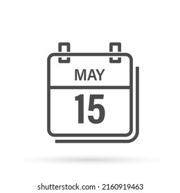 May 15, Calendar icon with shadow. Day, month. Flat vector illustration.