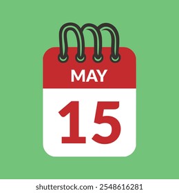 Mayo 15 Icono de calendario Ilustración vectorial.