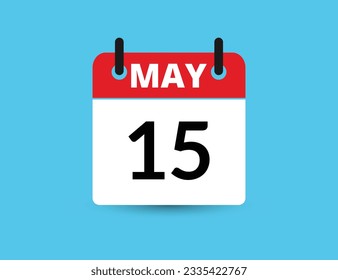 15 de mayo. Calendario de icono plano aislado en fondo azul. Ilustración vectorial de fecha y mes