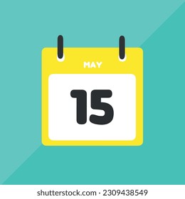 Mayo 15 calendario de iconos vectoriales Fecha, día y mes Ilustración vectorial, fondo colorido.