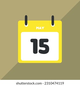 Mayo 15 calendario de iconos vectoriales Fecha, día y mes Ilustración vectorial, fondo colorido.
