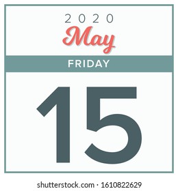 May 15th, 2020. Calendar day icon. Red and grey color.