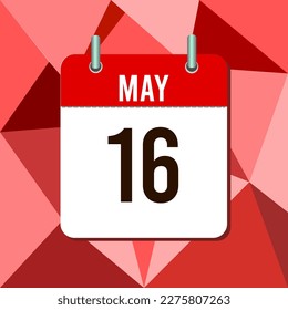 May 16, calendar vector illustration, isoleted on colorful monochromatic triangles background