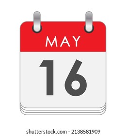 May 16. A leaf of the flip calendar with the date of May 16. Flat style.