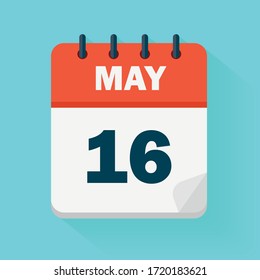 May 16th. Daily Calendar Icon In Vector Format.  Date, Time, Day, Month. Holidays