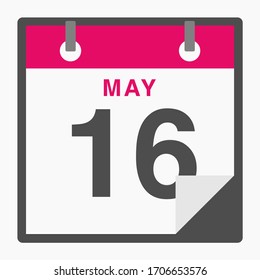 May 16th Flat icon calendar isolated on white background. Vector illustration