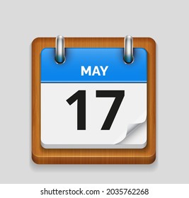 May 17 blue daily realistic calendar with wooden frame icon date vector image
