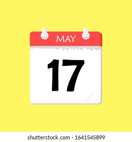 May 17 - Calendar Icon - Vector Illustration on a Yellow Background Design.