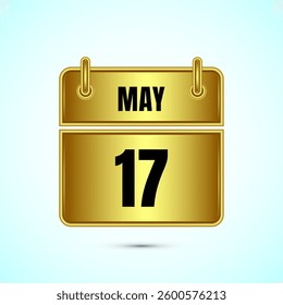 May 17 calendar and time planner on gold background. Daily calendar icon, schedule symbol
