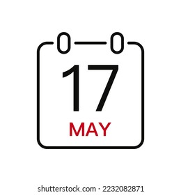 17. Mai Datum auf dem Kalender, Vektorlinie Strich Symbol für die Benutzeroberfläche. Kalender mit Datum, Vektorgrafik.