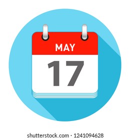 May 17 Date on a Single Day Calendar in Flat Style with long flat shadow on a blue background