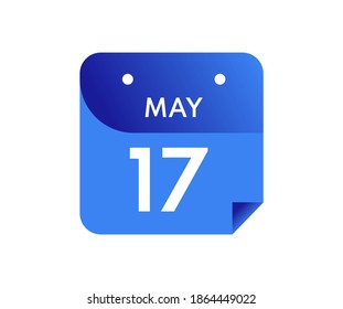 May 17 Date on a Single Day Calendar in Flat Style, 17 May calendar icon