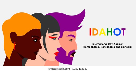 May 17 - The International Day Against Homophobia, Transphobia and Biphobia. Horizontal poster with horizontal poster with different lgbtq people. Template for background, banner, poster. Eps 10.