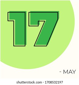 17 de mayo Calendario moderno aislado en fondo blanco. Ilustración vectorial. Colores verdes 