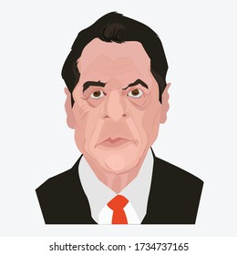 MAY 18 2020 : A Caricature Of Andrew Cuomo , The Governor Of New York State. Vector Clean Style 