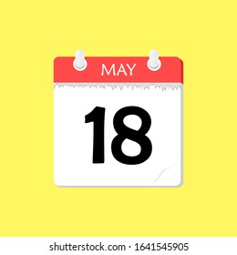 May 18 - Calendar Icon - Vector Illustration on a Yellow Background Design.