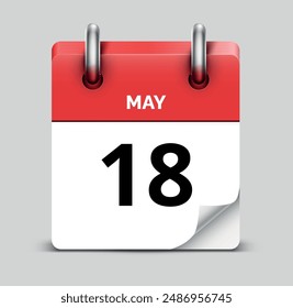 May 18 daily realistic red calendar icon date vector image