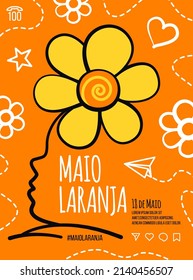 May 18 is National Day Against Abuse and Exploitation of Children in Brazil. Poster Maio laranja, child silhouette