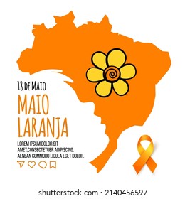 May 18 is National Day Against Abuse and Exploitation of Children in Brazil. Poster for Maio laranja with the silhouette of a child on the background of the map of Brazil