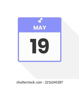 Icono del calendario del 19 de mayo. Ilustración vectorial de icono de calendario de fecha, mes