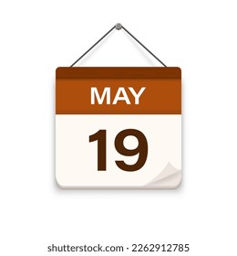 May 19, Calendar icon with shadow. Day, month. Meeting appointment time. Event schedule date. Flat vector illustration. 