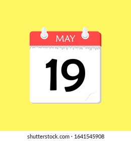 May 19 - Calendar Icon - Vector Illustration on a Yellow Background Design.