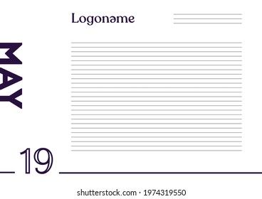 May 19 Calendar on notebook paper background with your logo