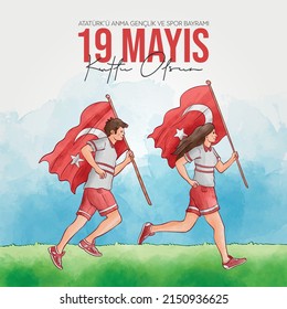 May 19 Commemoration of Ataturk, Youth and Sports Day. Translation: Happy Commemoration of Ataturk, Youth and Sports Day.