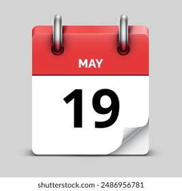 May 19 daily realistic red calendar icon date vector image