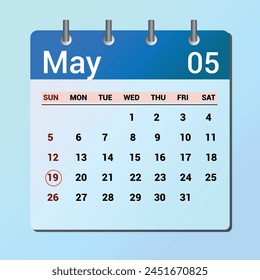 May 19. Flat icon calendar isolated on blue background. Date and month vector illustration